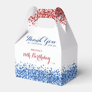 Patriotic Red White Blue Glitter Birthday Party  Favor Box