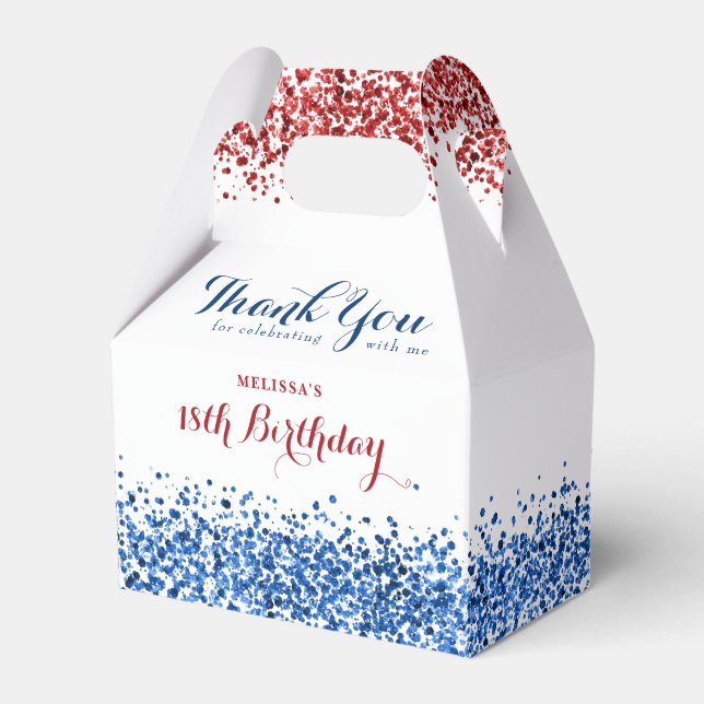 Patriotic Red White Blue Glitter Birthday Party  Favor Box (Front Side)