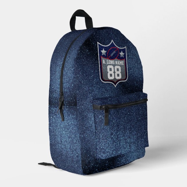 Patriotic Red White & Blue Glitter Football Team  Printed Backpack (Back Corner Left)