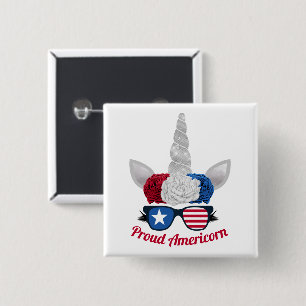 Patriotic Red White Blue Glitter Unicorn USA 2 Inch Square Button