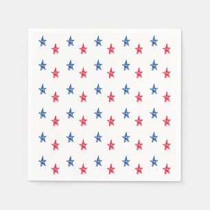 Patriotic red white blue hand drawn stars cute napkin