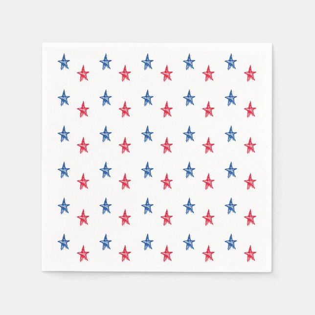 Patriotic red white blue hand drawn stars cute napkin (Front)