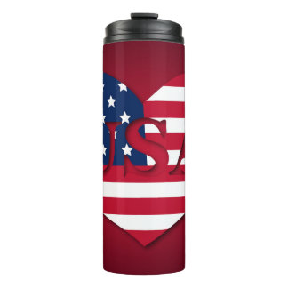 PATRIOTIC RED WHITE BLUE HEART AMERICAN FLAG THERMAL TUMBLER