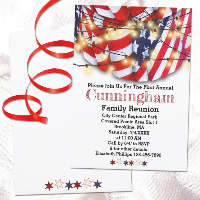 Patriotic Red White Blue Lights Family Reunion Invitation (Creator Uploaded)