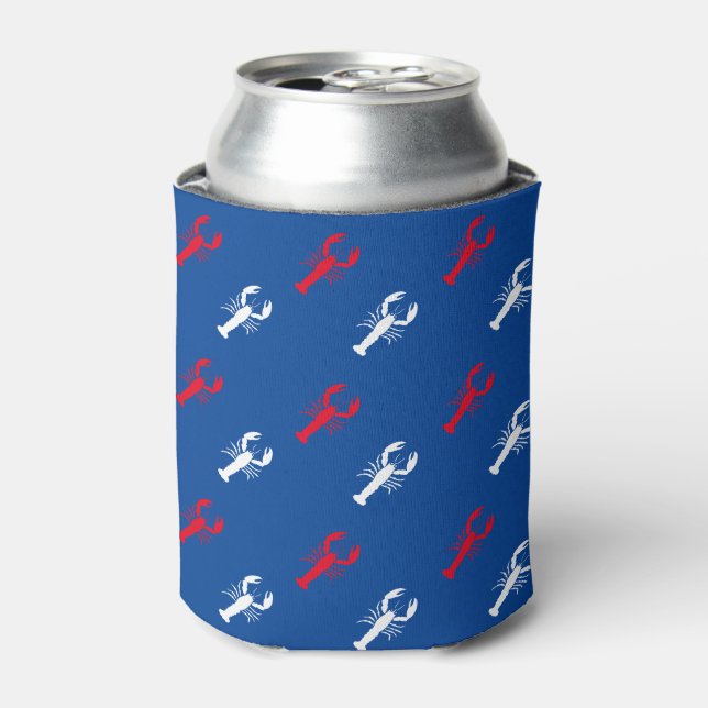 Patriotic red white blue lobster pattern cute fun can cooler (Can Front)
