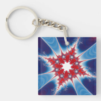 Patriotic Red White & Blue Mandelbrot Fractal Keychain