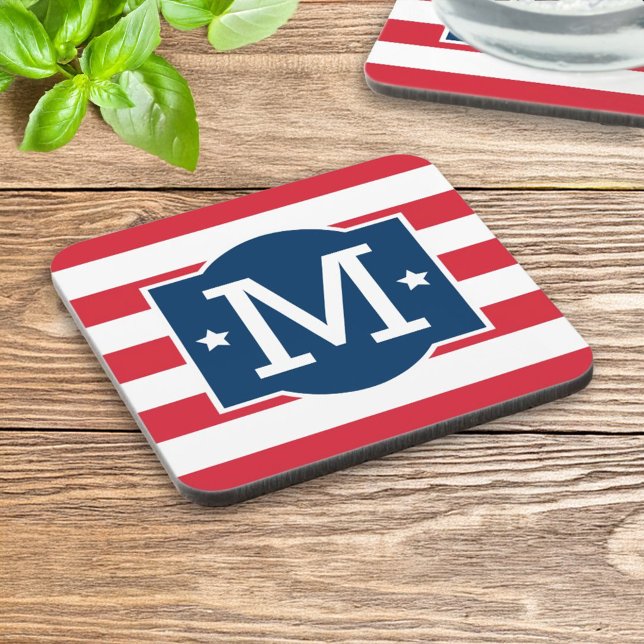 Patriotic Red White Blue Monogram Custom Coaster (Creator Uploaded)