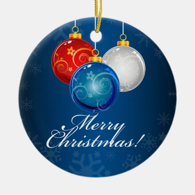 Patriotic Red White Blue Ornaments Merry Christmas (Front)