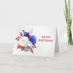 Patriotic Red White Blue Roses Birthday Card