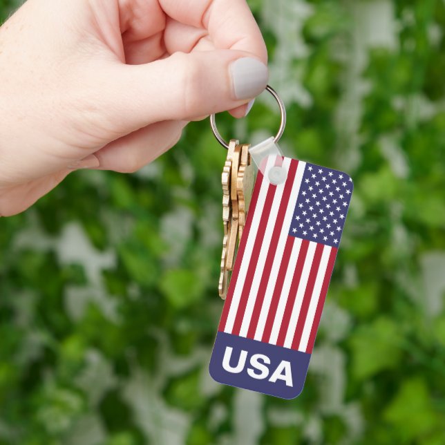 Patriotic Red White Blue Stars And Stripes Flag Keychain (Hand)