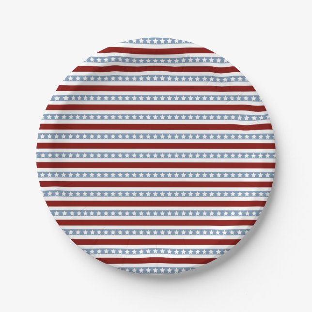 Patriotic Red White Blue Stars and Stripes  Paper Plate (Front)