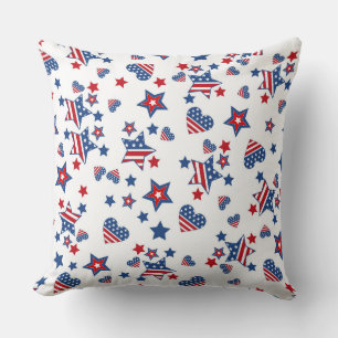 PATRIOTIC RED WHITE BLUE STARS & HEARTS THROW PILLOW