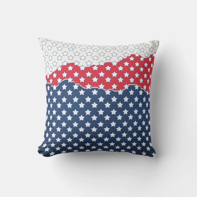 Patriotic Red White & Blue Stars Outdoor Pillow (Front)