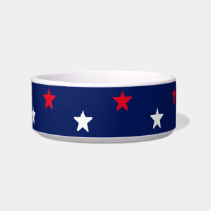 Patriotic red white blue stars pattern dog pet bowl