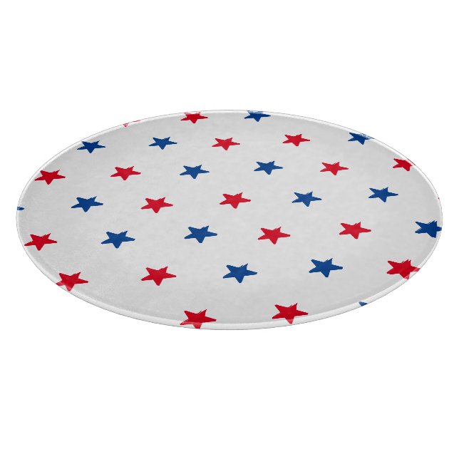 Patriotic red white blue stars pattern fun holiday cutting board (Corner)