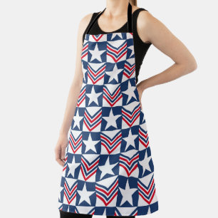 PATRIOTIC RED WHITE BLUE STARS & PATTERNS APRON