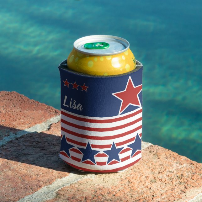 Patriotic Red White & Blue Stars & Stripes Can Cooler (In Situ Pool)