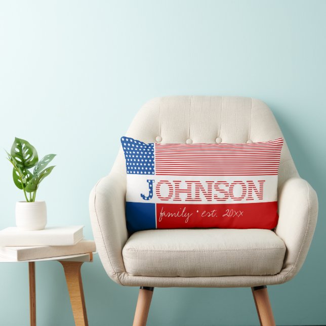 Patriotic Red White Blue❤️🤍💙Stars Stripes Family Lumbar Pillow (Chair)