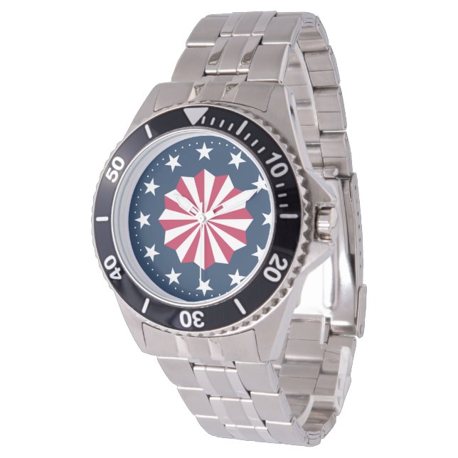 Patriotic Red White Blue Stars Stripes Rosette Watch (Angled)