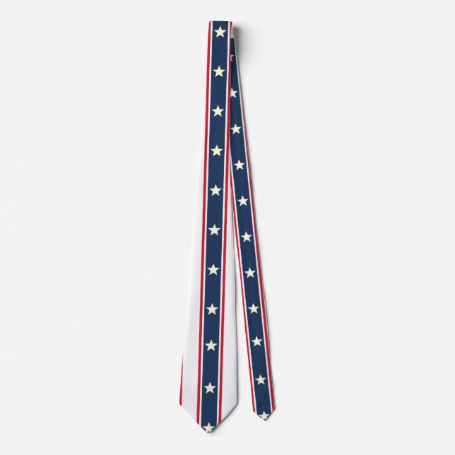 Patriotic Red White Blue Stars US Flag 4th Of July Tie (Front)