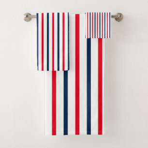 Patriotic red white blue stripes bath towel set