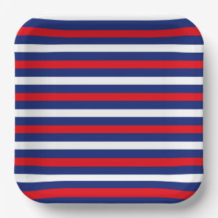 PATRIOTIC RED WHITE BLUE STRIPES PAPER PLATE