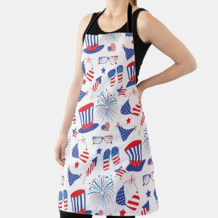 PATRIOTIC RED WHITE BLUE SUMMER ITEMS APRON