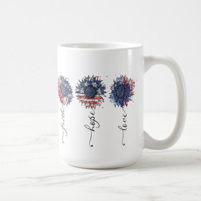 PATRIOTIC RED WHITE BLUE SUNFLOWERS COFFEE MUG (Right)
