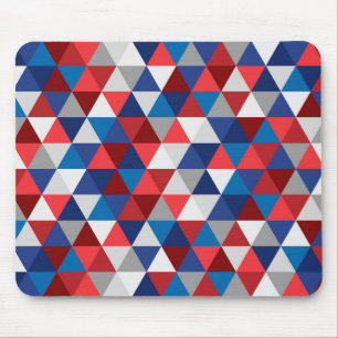 PATRIOTIC RED WHITE BLUE TRIANGLE PATTERN MOUSE PAD