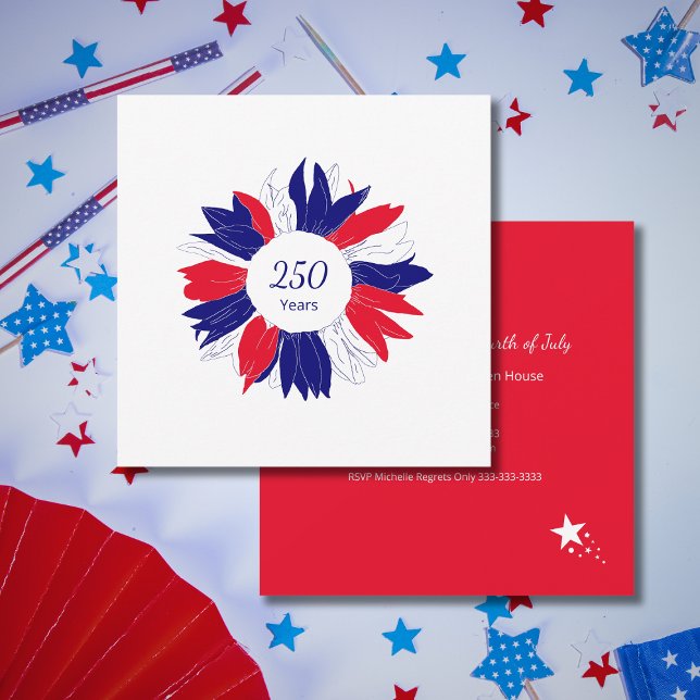 Patriotic Red White Blue USA 250 Years 4th of July Invitation (Creator Uploaded)