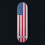 Patriotic Red White Blue USA American Flag Skateboard<br><div class="desc">Show your American pride or give a special gift with this USA American Flag skateboard in a modern red white blue stars and stripes design on grey wood. This united states of america flag skateboard design with stars and stripes in red white and blue is perfect for fourth of July...</div>