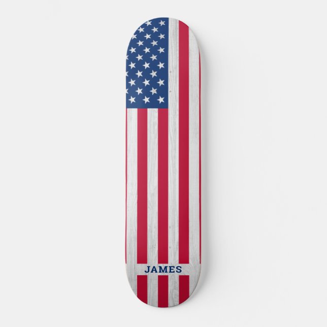 Patriotic Red White Blue USA American Flag Skateboard (Front)