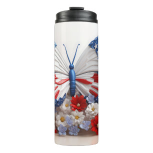 PATRIOTIC RED WHITE BLUE USA BUTTERFLY THERMAL TUMBLER