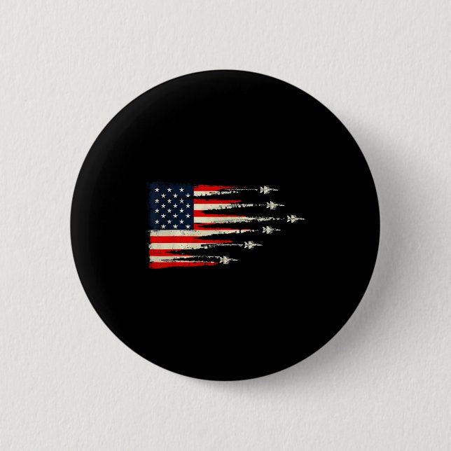 Patriotic Red White Blue Usa Flag Fighter Jets 4th 2 Inch Round Button (Front)