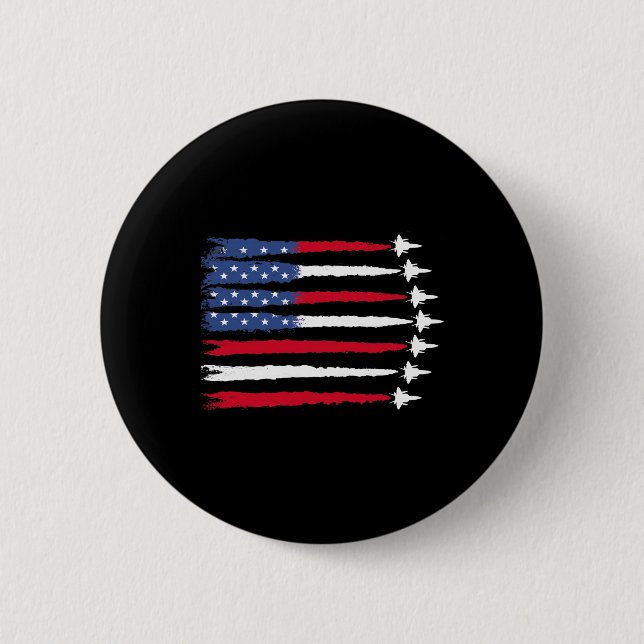 Patriotic Red White Blue Usa Flag Fighter Jets 4th 2 Inch Round Button (Front)