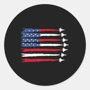 Patriotic Red White Blue Usa Flag Fighter Jets 4th Classic Round Sticker