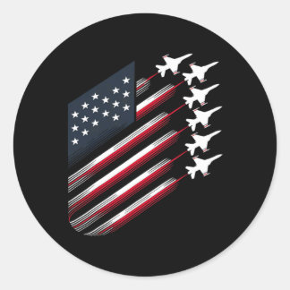 Patriotic Red White Blue Usa Flag Fighter Jets 4th Classic Round Sticker