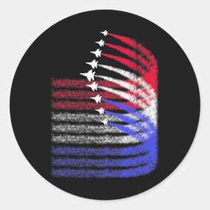 Patriotic Red White Blue Usa Flag Fighter Jets 4th Classic Round Sticker