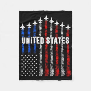 Patriotic Red White Blue Usa Flag Fighter Jets 4th Fleece Blanket