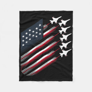 Patriotic Red White Blue Usa Flag Fighter Jets 4th Fleece Blanket