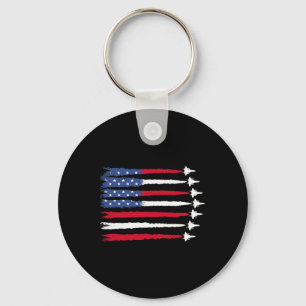 Patriotic Red White Blue Usa Flag Fighter Jets 4th Keychain