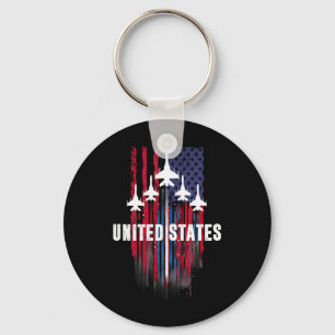 Patriotic Red White Blue Usa Flag Fighter Jets 4th Keychain