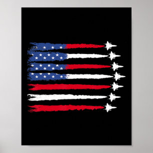 Patriotic Red White Blue Usa Flag Fighter Jets 4th Poster
