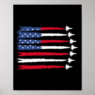 Patriotic Red White Blue Usa Flag Fighter Jets 4th Poster