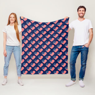 Patriotic Red, White & Blue USA Flag Hearts Fleece Blanket
