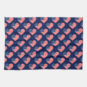 Patriotic Red, White & Blue USA Flag Hearts Kitchen Towel