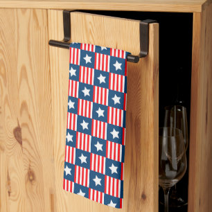 Patriotic Red, White & Blue USA Flag Pattern Kitchen Towel