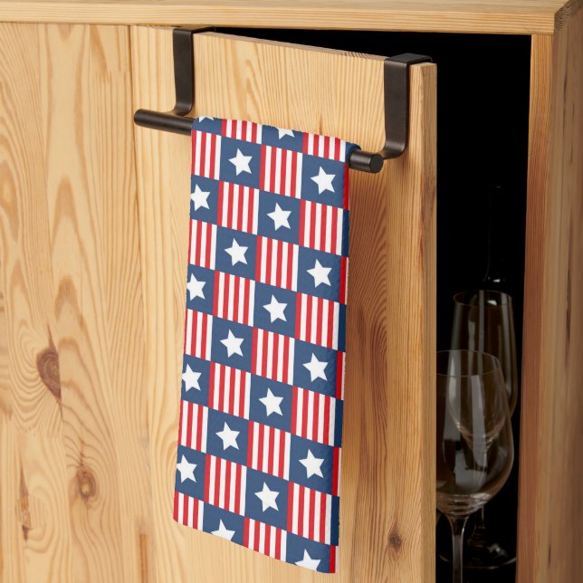 Patriotic Red, White & Blue USA Flag Pattern Kitchen Towel (Thirds Fold)
