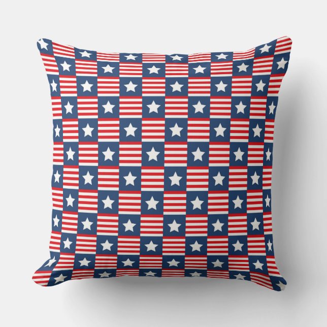Patriotic Red, White & Blue USA Flag Pattern Throw Pillow (Front)