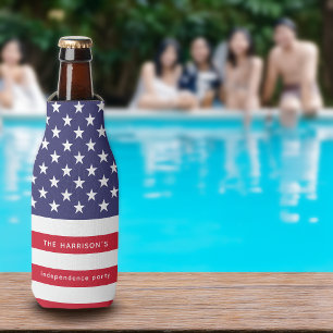 Patriotic Red White Blue USA Flag Personalized Bottle Cooler